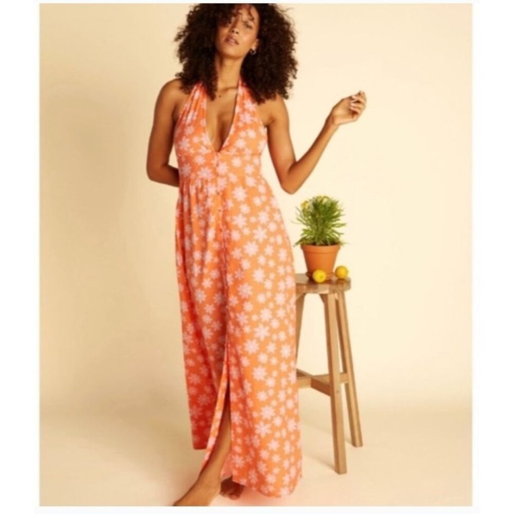 Billabong x Wrangler Women's Large Hung Up Dress Fireside Floral Print  Peach